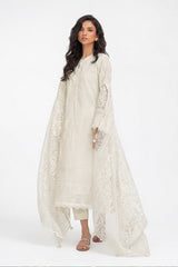 3 Piece Foam Printed Paper Cotton Suit with Inner and Embroidered Organza Details and Burnout Printed Poly Silk Dupatta
