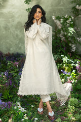 3 Piece Foam Printed Paper Cotton Suit with Inner and Embroidered Organza Details and Burnout Printed Poly Silk Dupatta