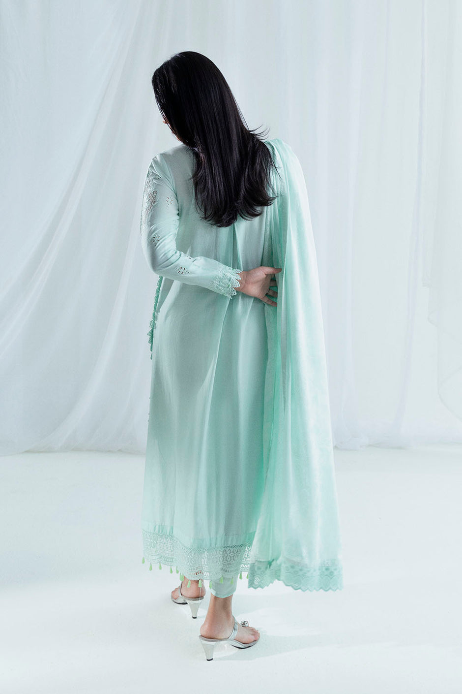 3 Piece Embroidered Lawn Suit with Borders, Bunches and Silk Dupatta