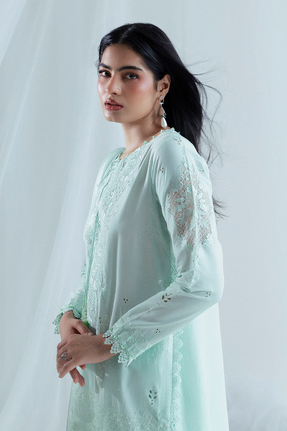 3 Piece Embroidered Lawn Suit with Borders, Bunches and Silk Dupatta