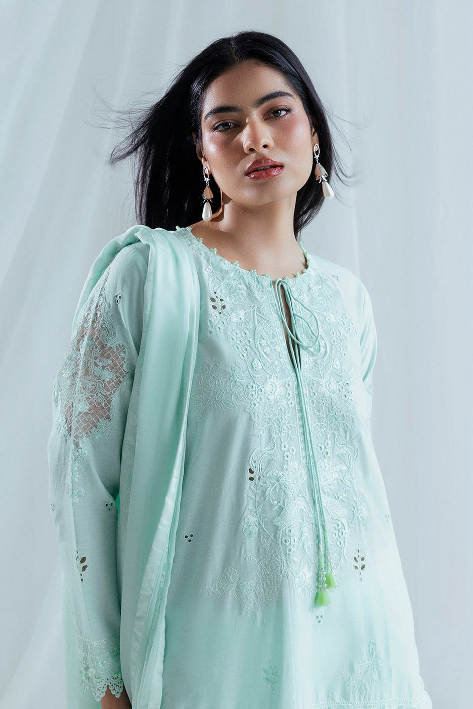 3 Piece Embroidered Lawn Suit with Borders, Bunches and Silk Dupatta FE-52079