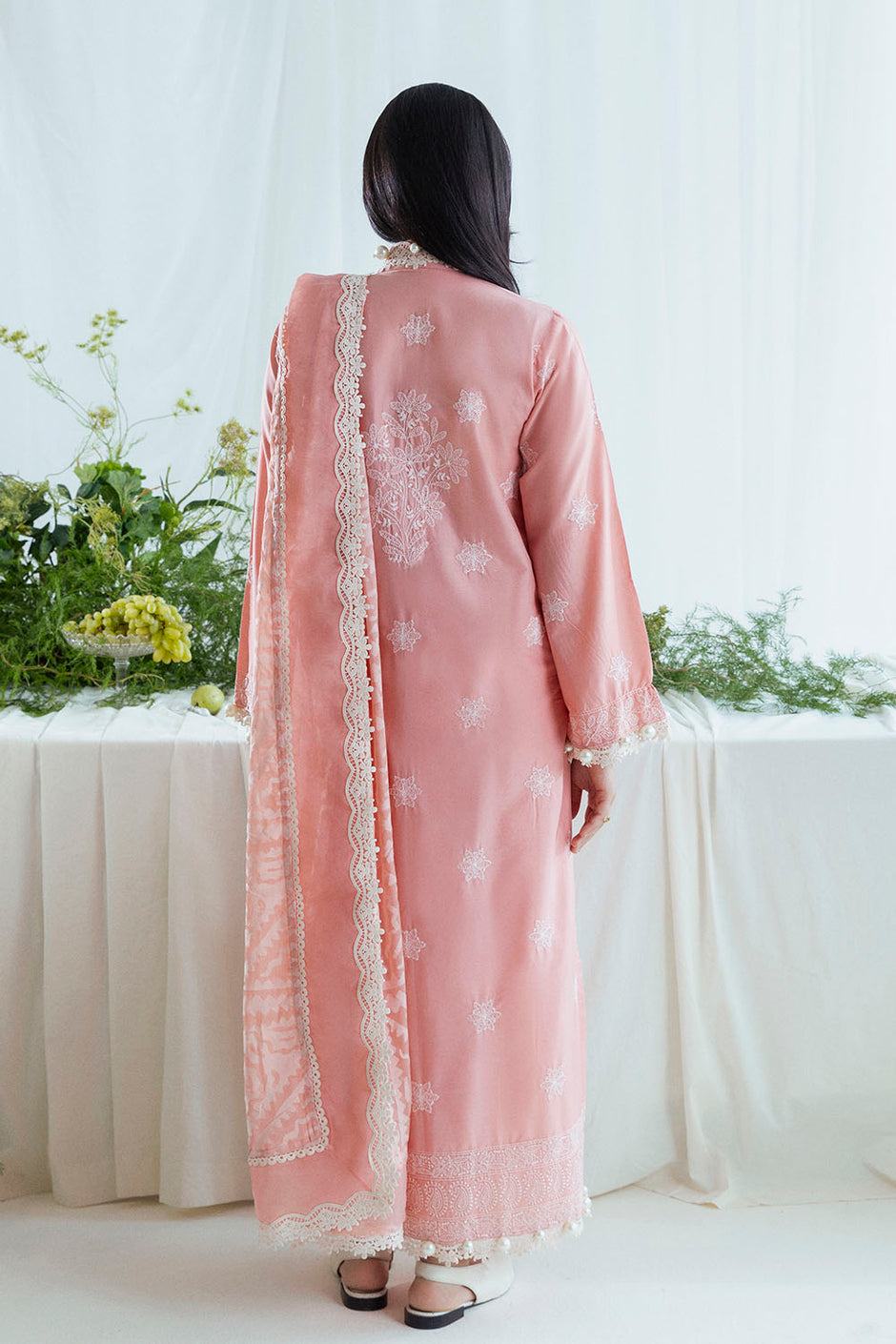 3 Piece Embroidered Lawn Suit with Borders and Silk Dupatta