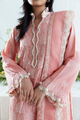 3 Piece Embroidered Lawn Suit with Borders and Silk Dupatta FE-52176