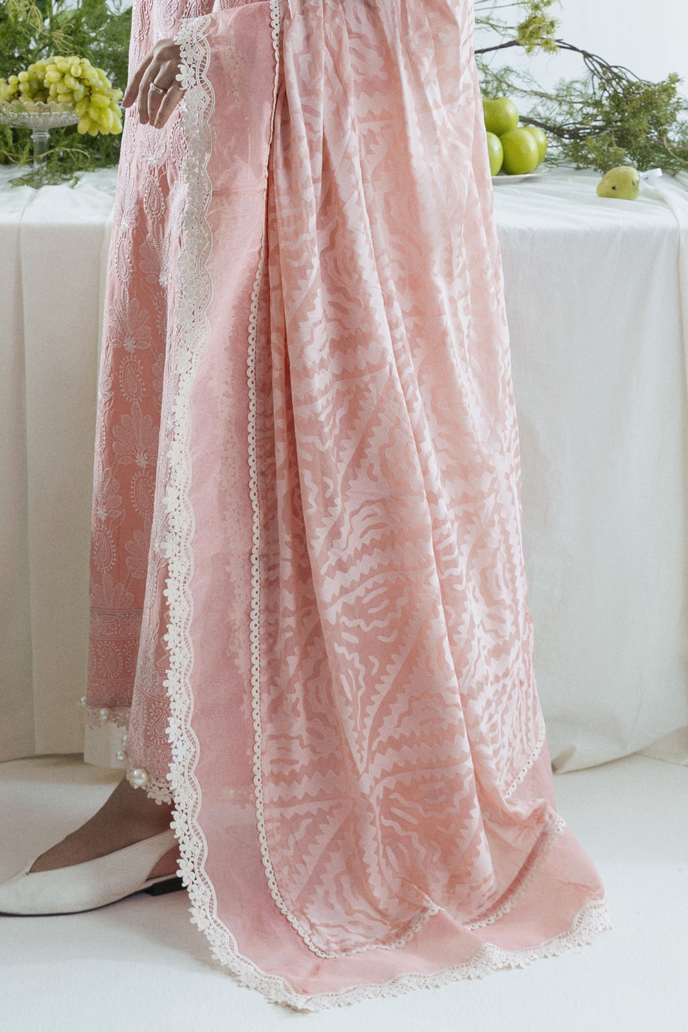 3 Piece Embroidered Lawn Suit with Borders and Silk Dupatta
