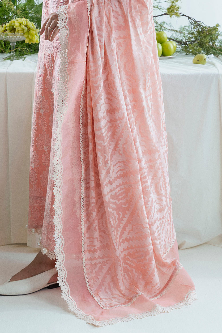 3 Piece Embroidered Lawn Suit with Borders and Silk Dupatta