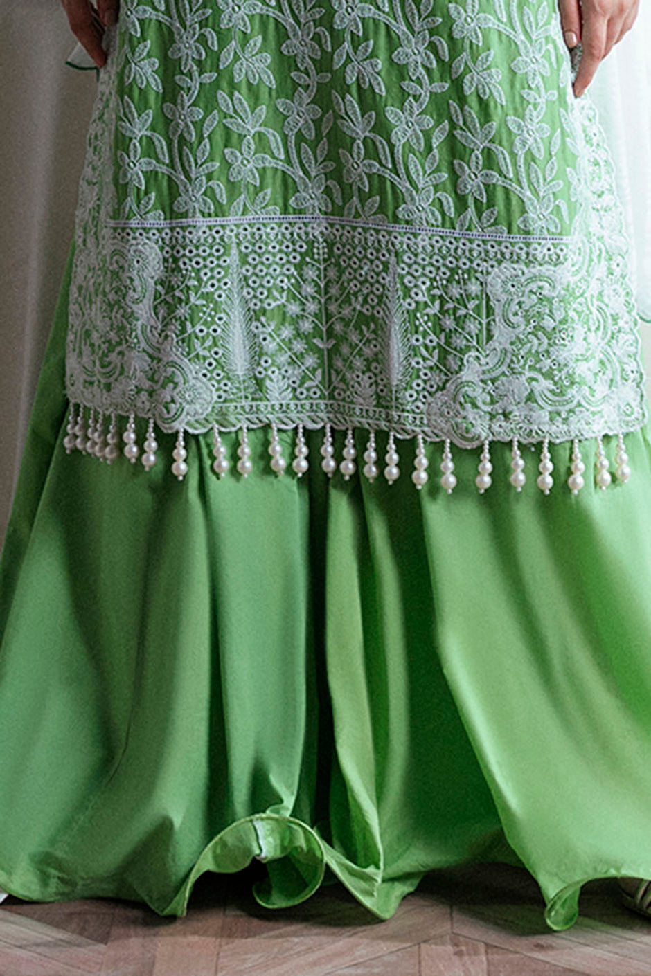 3 Piece Embroidered Lawn Suit with Neckline, Bunches and Silk Dupatta