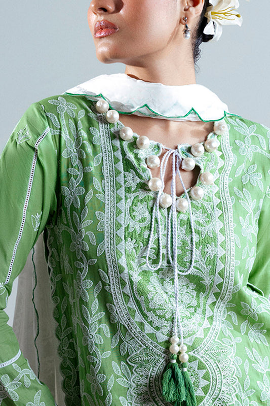 3 Piece Embroidered Lawn Suit with Neckline, Bunches and Silk Dupatta FE-52177