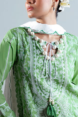 3 Piece Embroidered Lawn Suit with Neckline, Bunches and Silk Dupatta FE-52177