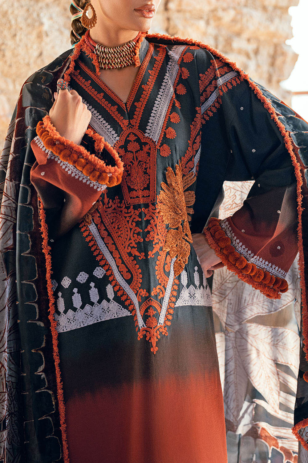 3 Piece Burnout Velvet Suit with Embroidered Printed Khaddar Shirt and Dyed Trouser BVL-52001