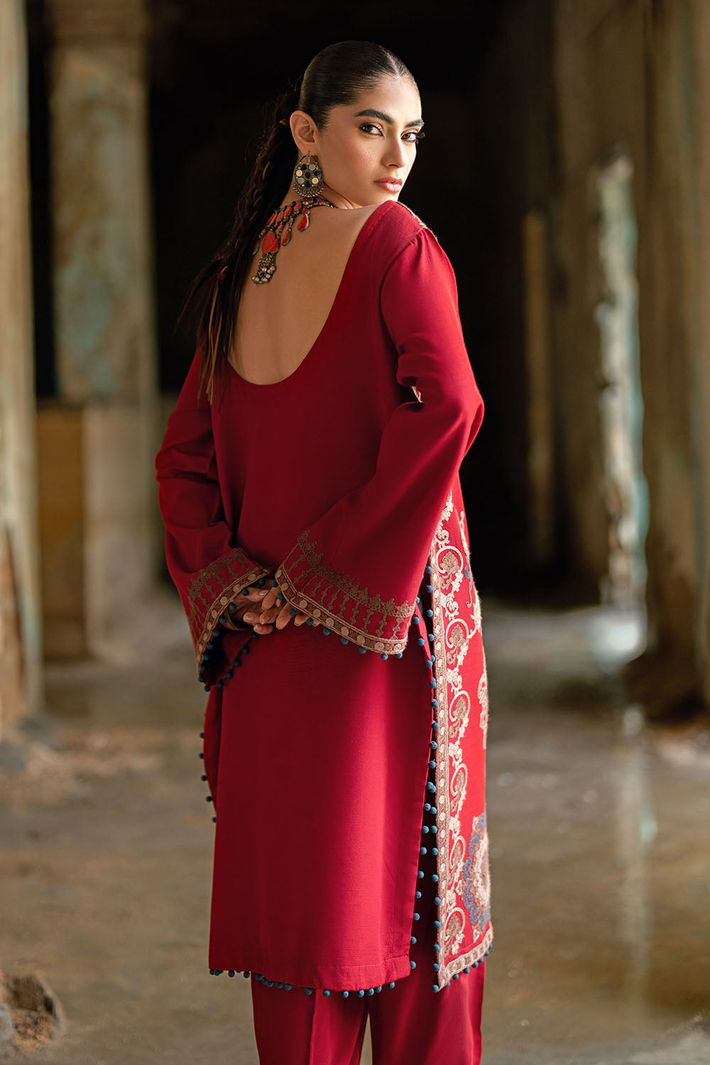3 Piece Burnout Velvet Suit with Embroidered Raw Silk Shirt and Trouser BVL-52002