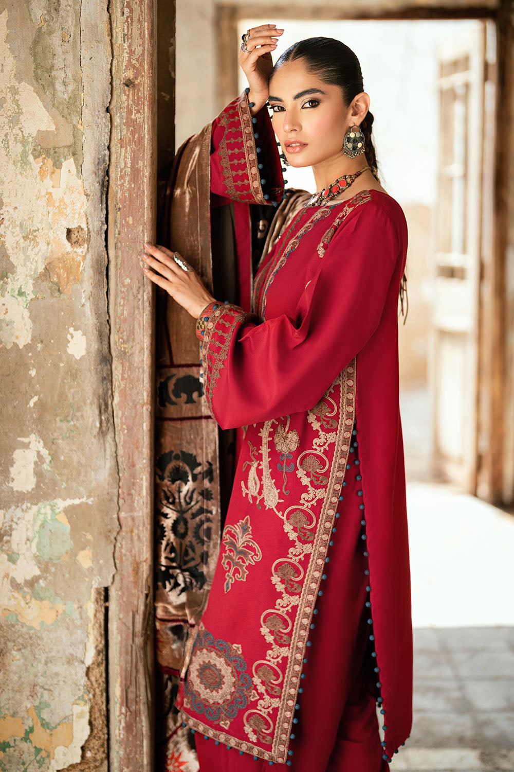 3 Piece Burnout Velvet Suit with Embroidered Raw Silk Shirt and Trouser BVL-52002