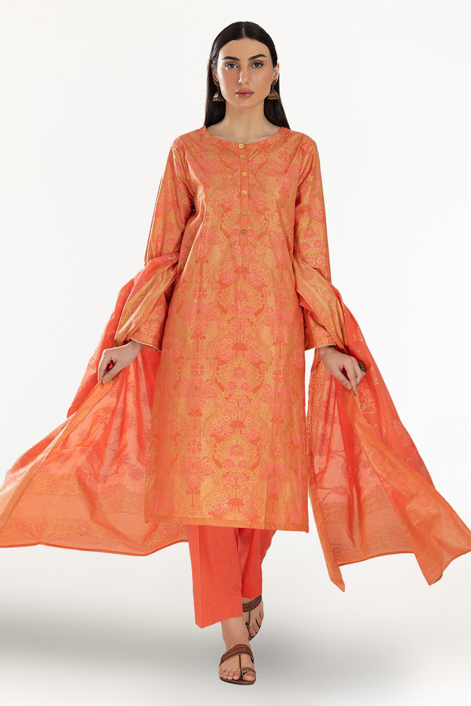 3 Piece Unstitched Gold and Lacquer Printed Lawn Suit