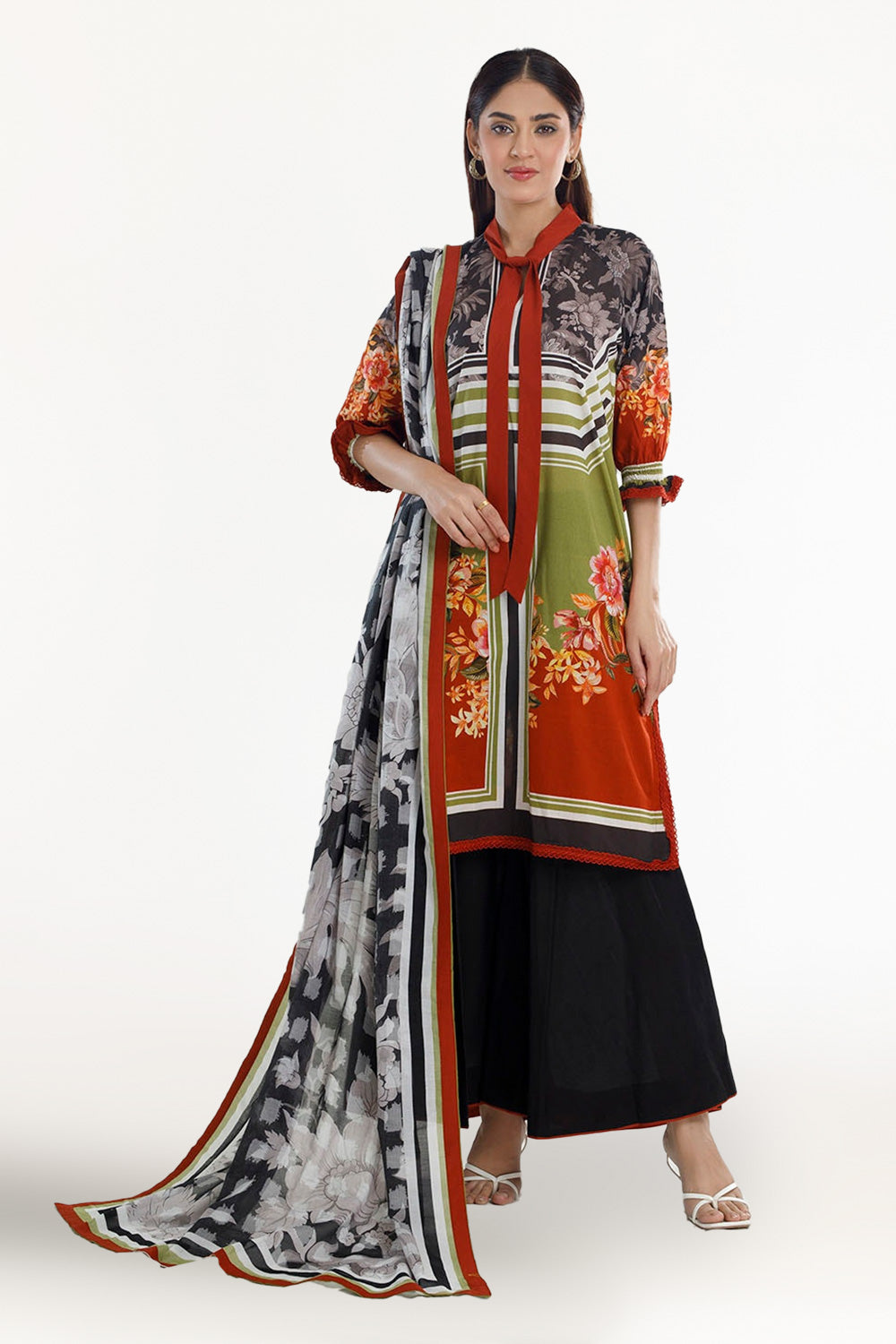 3 Piece Unstitched Printed Lawn Suit with Printed Lawn Dupatta