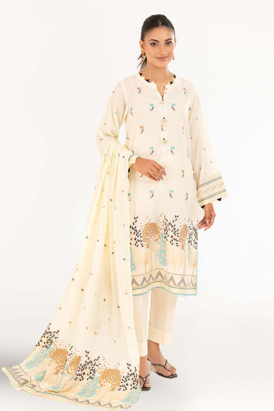 3 Piece Unstitched Jacquard Suit