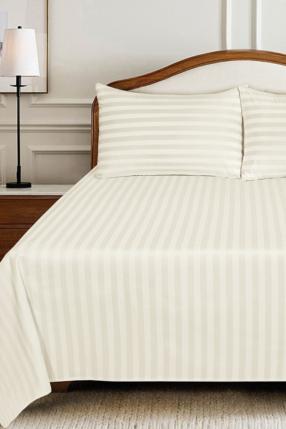 Cream Luxury Stripe Bed Sheet Set