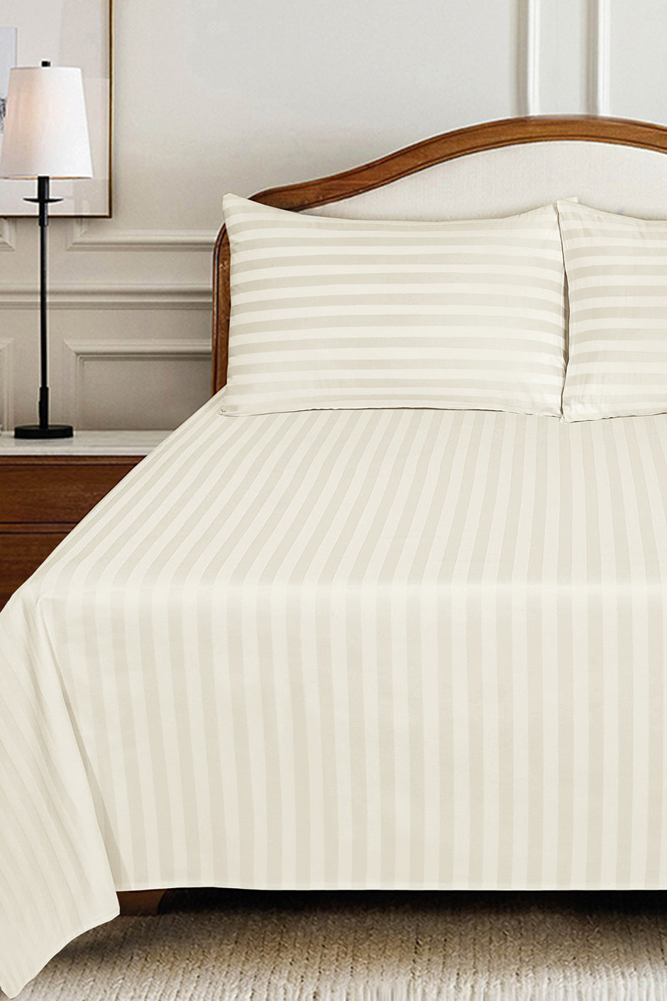 Cream Luxury Stripe Bed Sheet Set