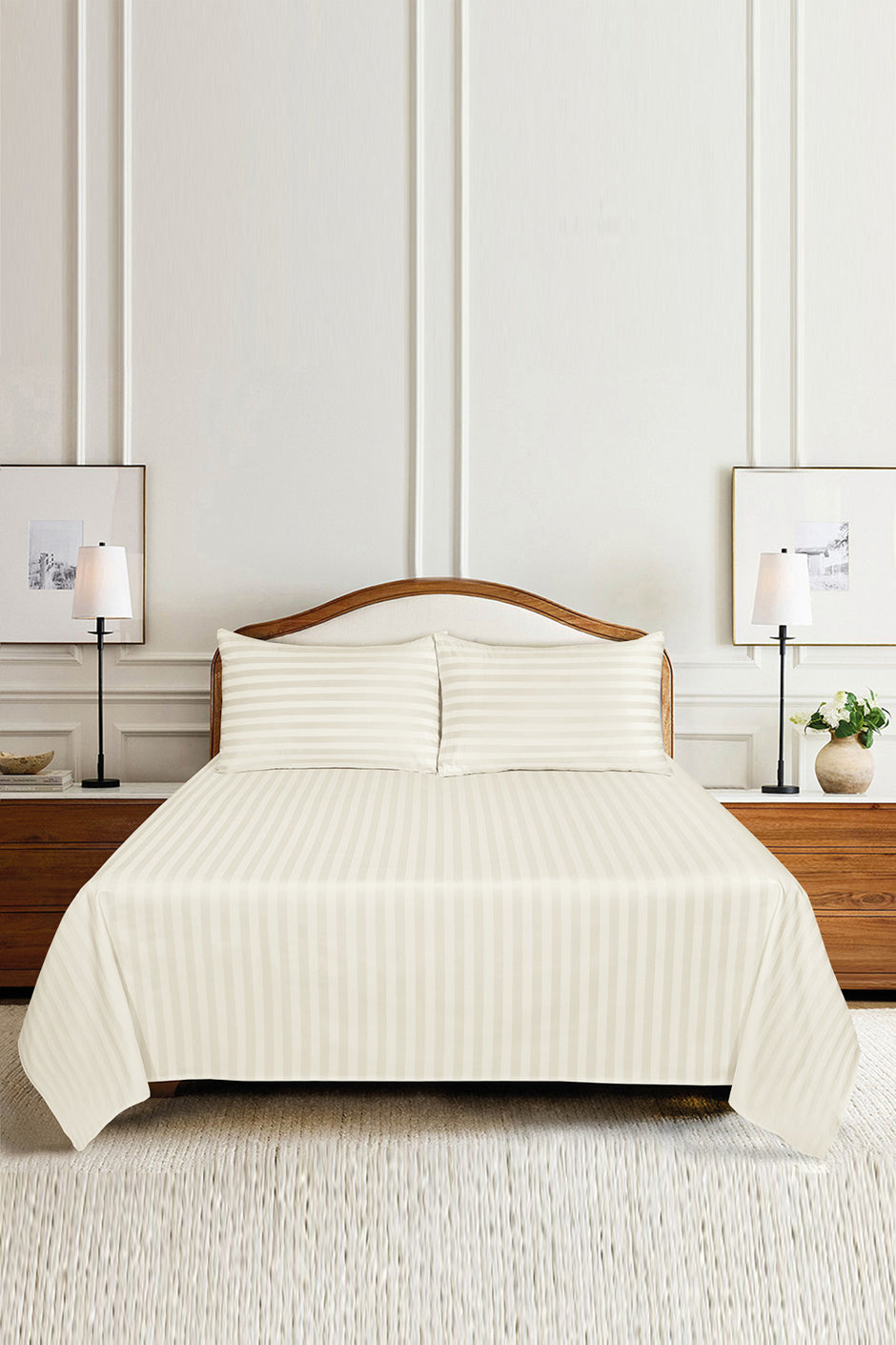 Cream Luxury Stripe Bed Sheet Set