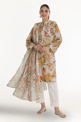 3 Piece Unstitched Cotton Silk Suit with Printed Burnout Blend Dupatta CS-52003
