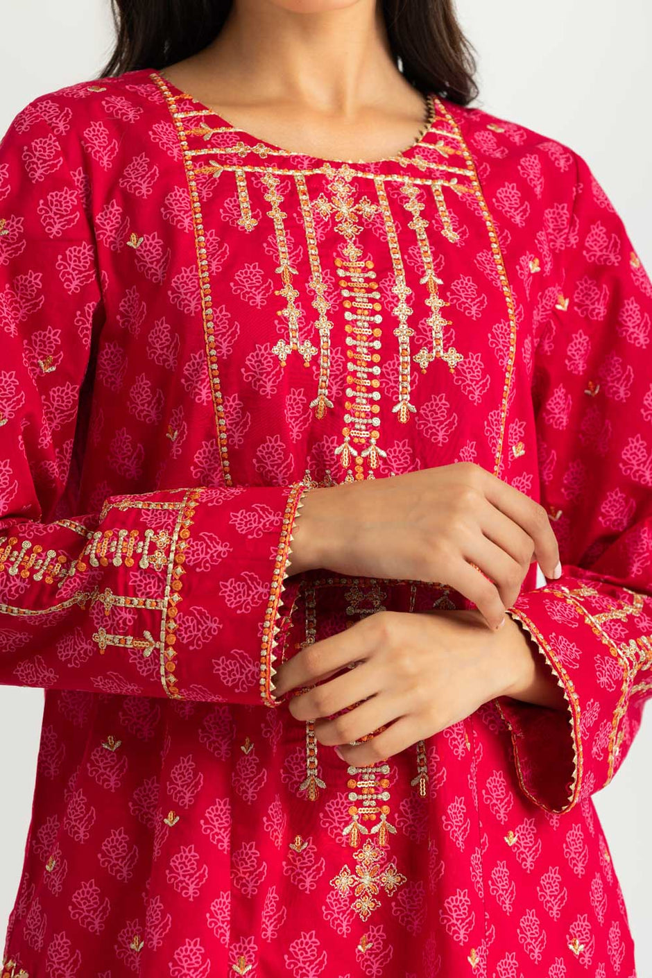Cambric Block Printed Co-Ord Set With Embroidered