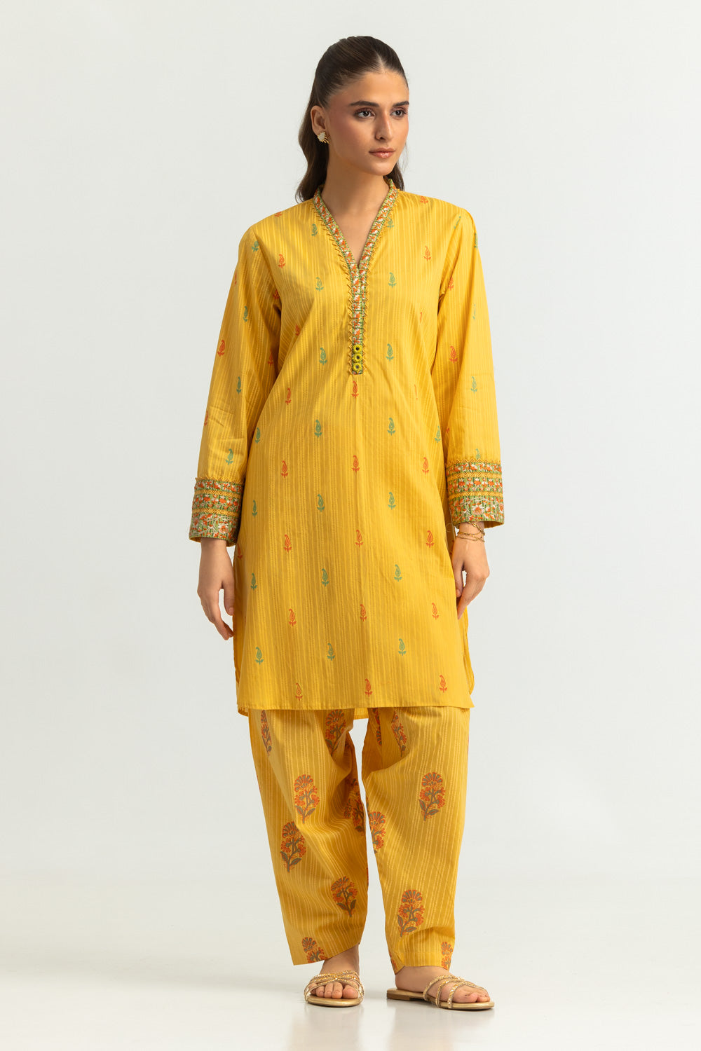Cambric Block Printed Co-Ord Set With Embroidered