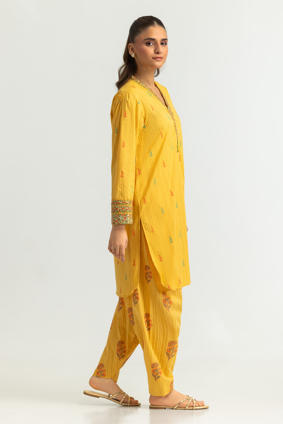 Cambric Block Printed Co-Ord Set With Embroidered