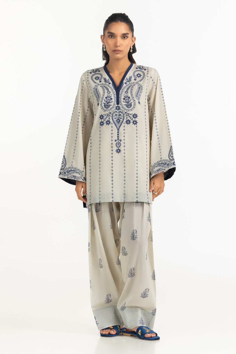 Cambric Embroidered Co-Ord Set
