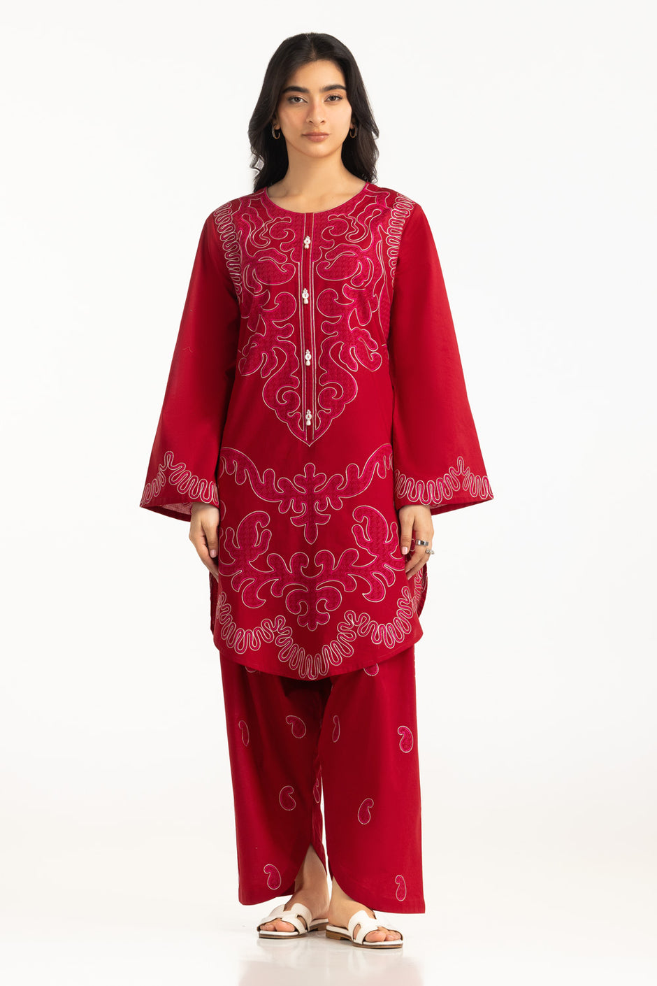 Cambric Embroidered Co-Ord Set