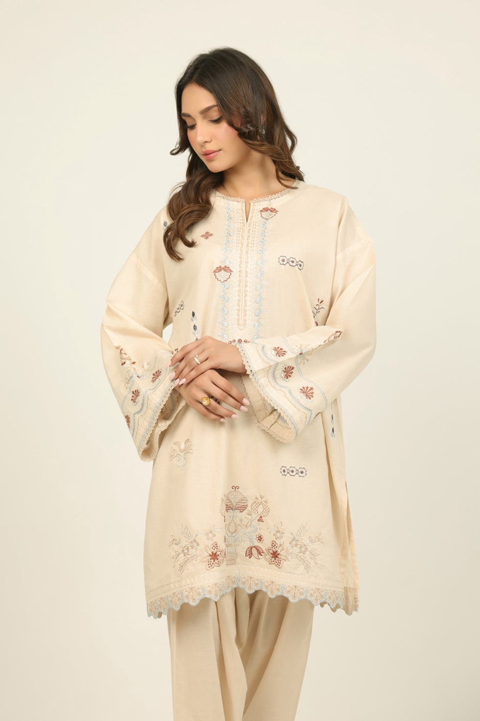 Cambric Embroidered Co-Ord Set