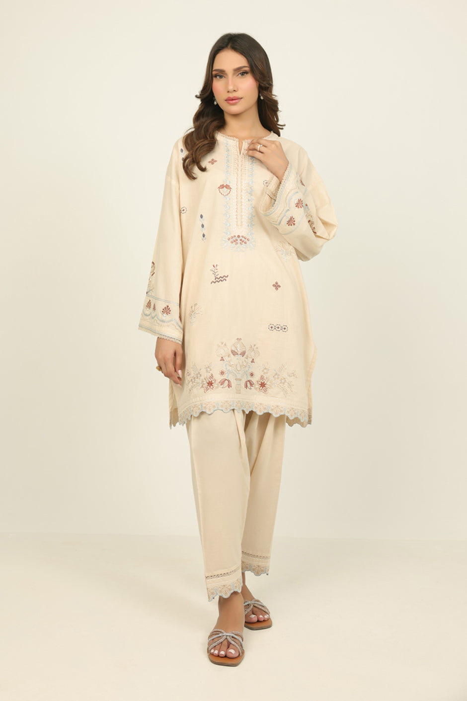 Cambric Embroidered Co-Ord Set