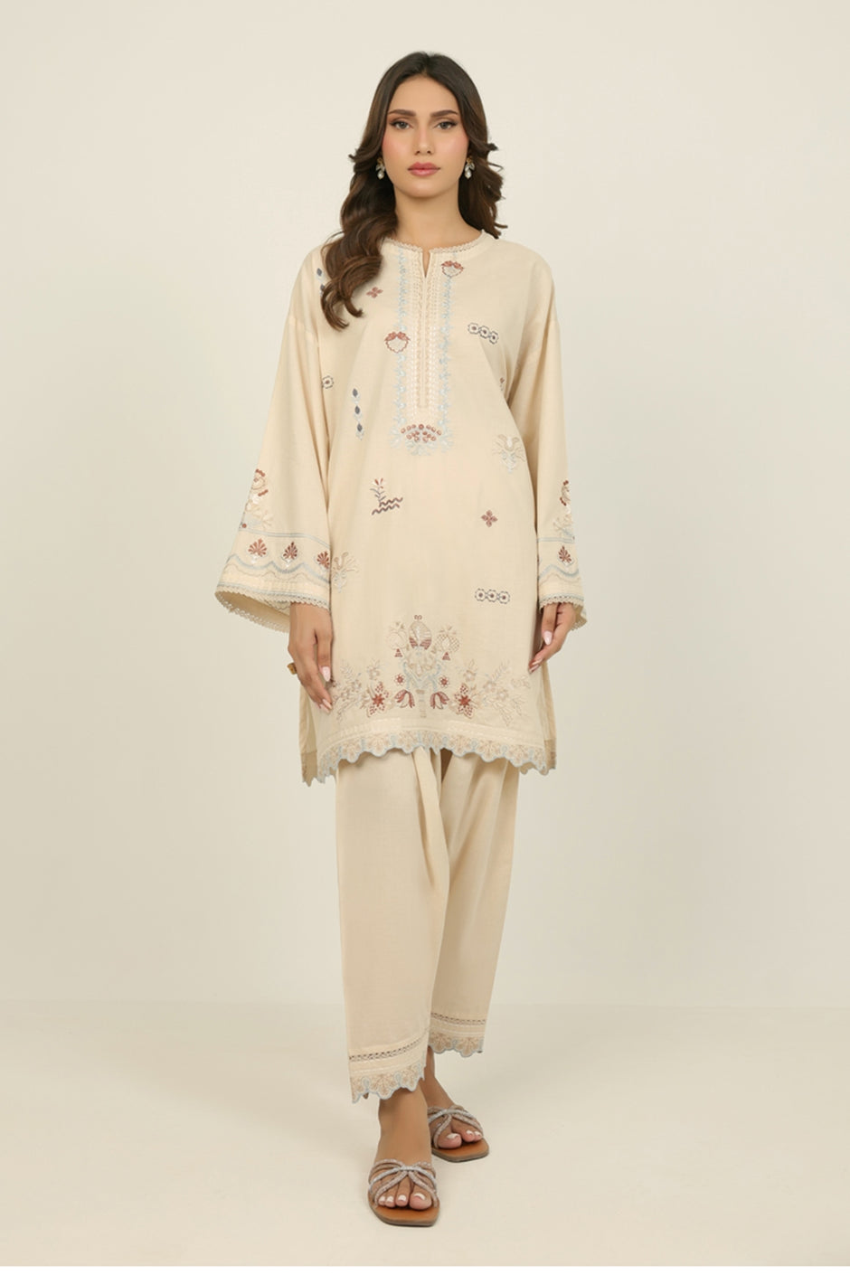 Cambric Embroidered Co-Ord Set