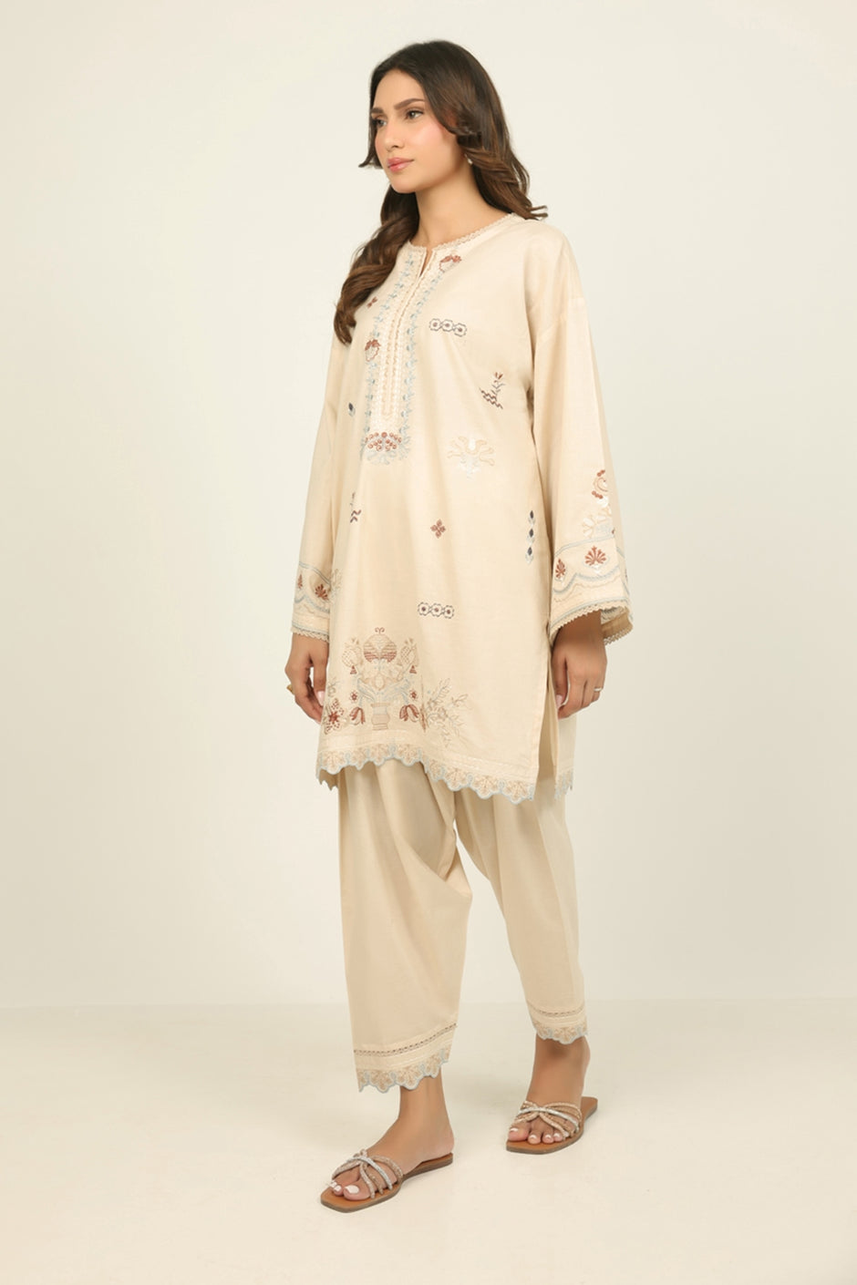 Cambric Embroidered Co-Ord Set
