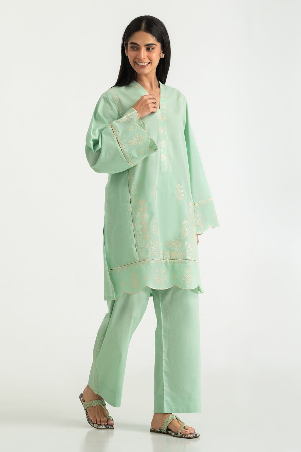 Cambric Embroidered Co-Ord Set