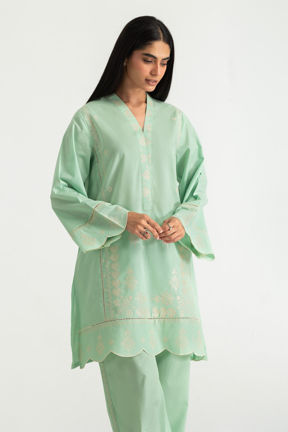 Cambric Embroidered Co-Ord Set