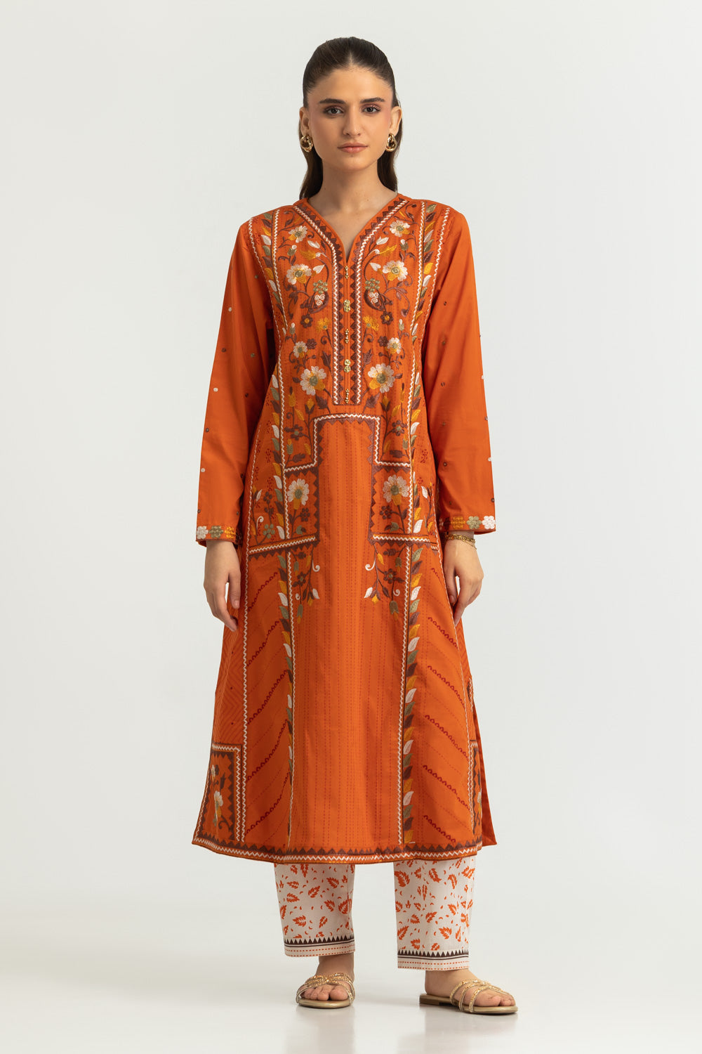 Cambric Embroidered Co-Ord Set With Block Print