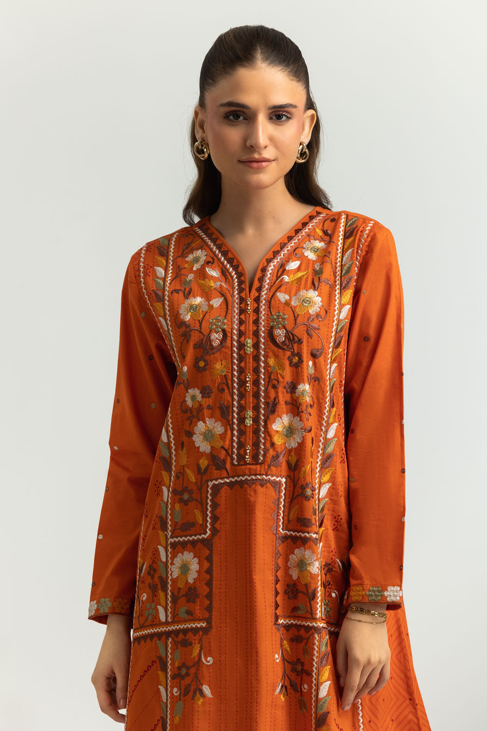 Cambric Embroidered Co-Ord Set With Block Print