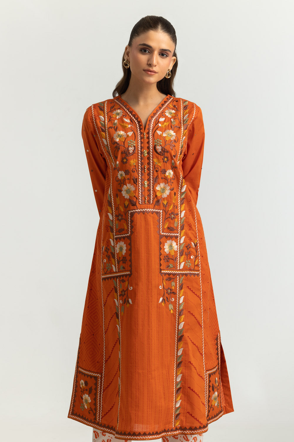 Cambric Embroidered Co-Ord Set With Block Print