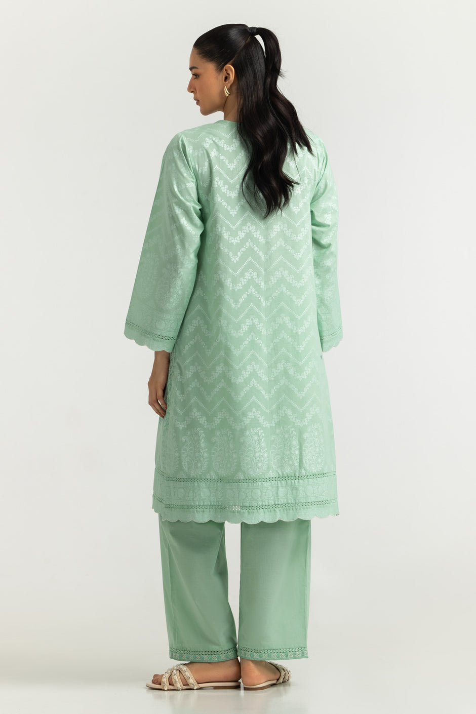 Cambric Embroidered Co-Ord Set With Block Printed