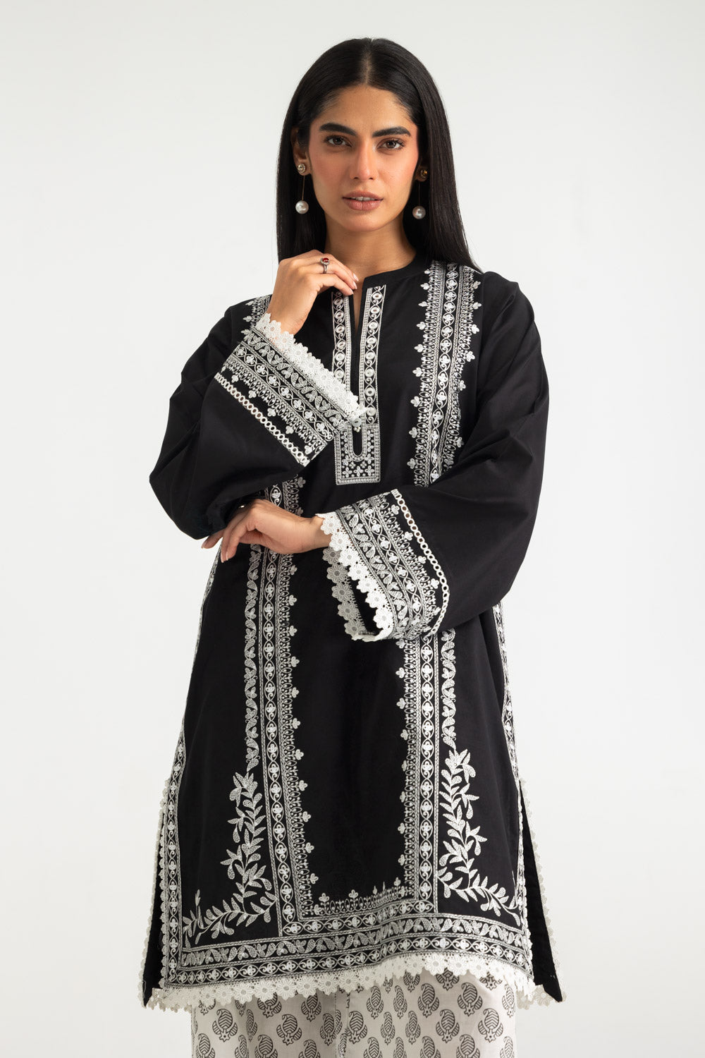 Cambric Embroidered Co-Ord Set With Printed