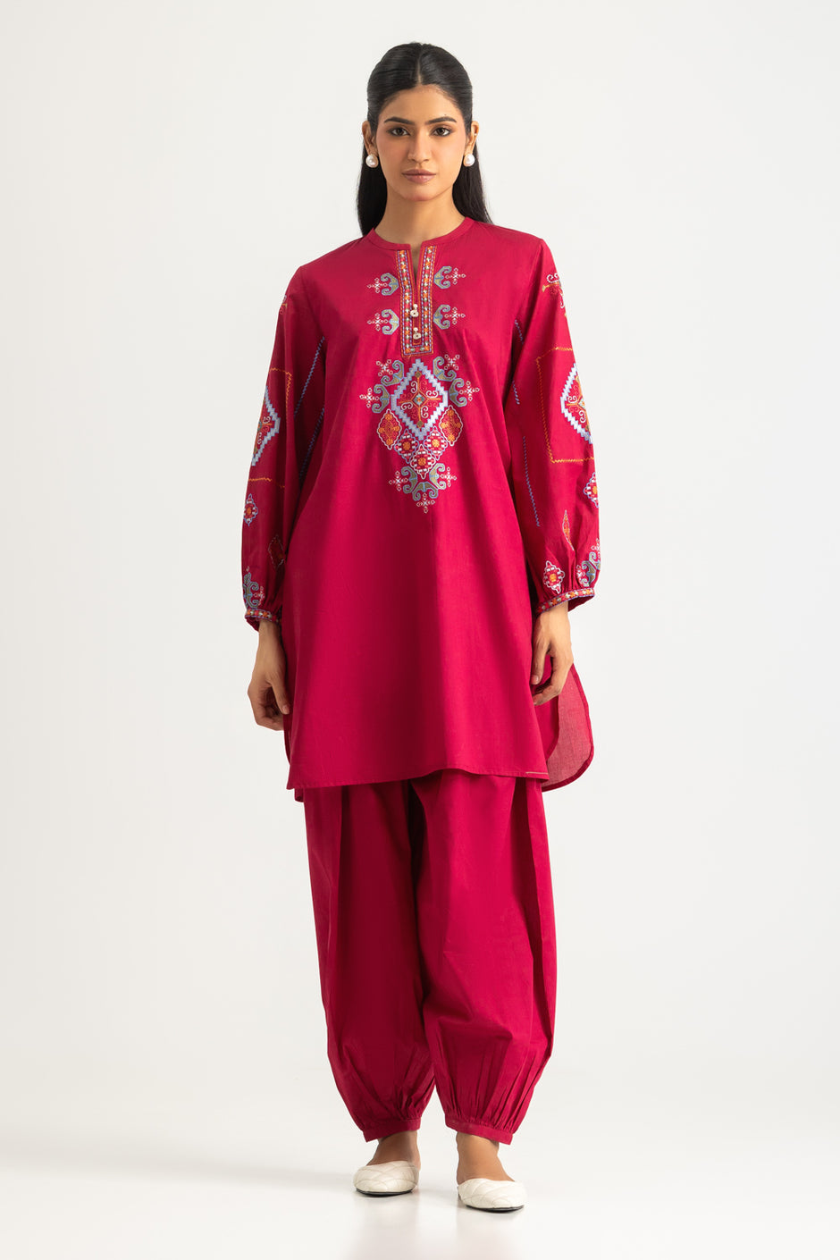 Cambric Embroidered Shirt And Dyed Trouser