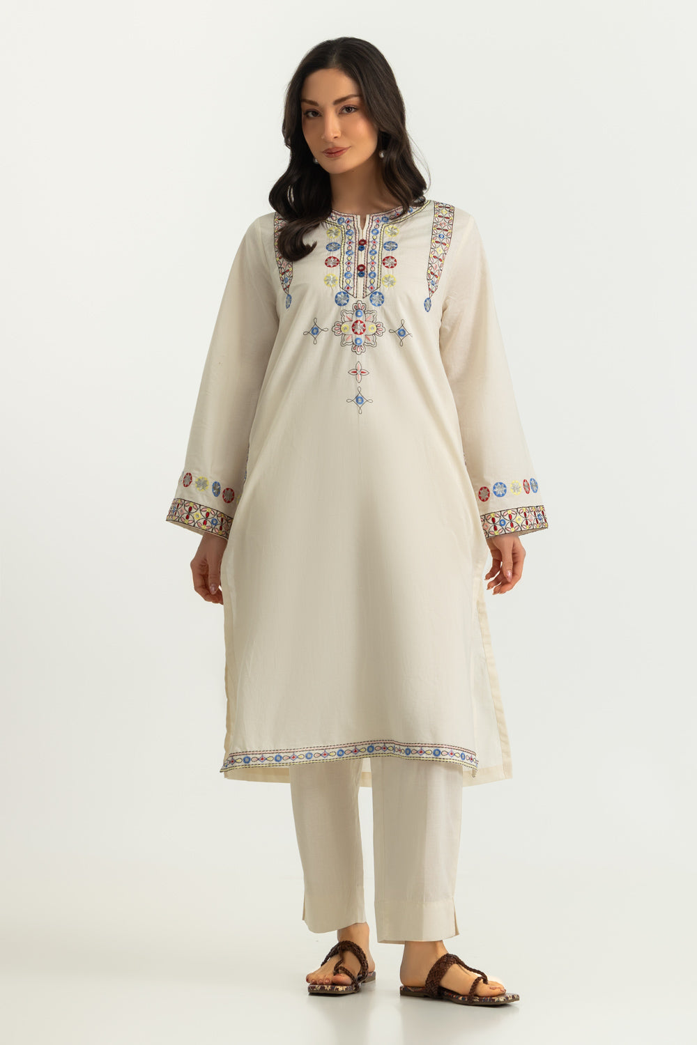 Cambric Embroidered Shirt And Dyed Trouser