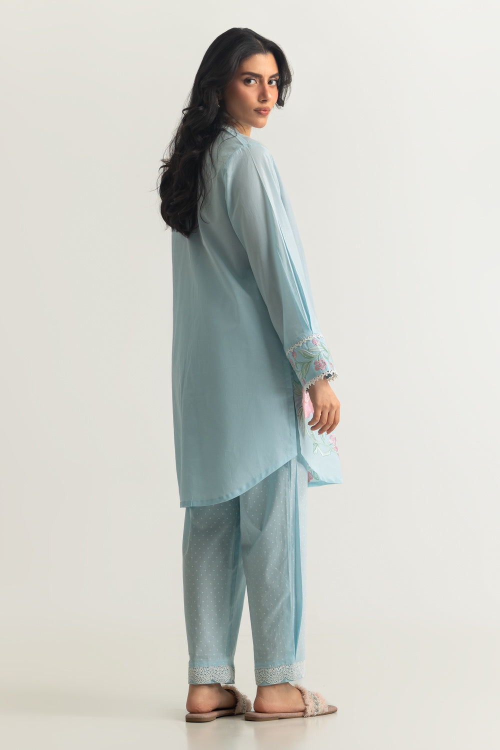 Cambric Embroidered Shirt And Printed Trouser