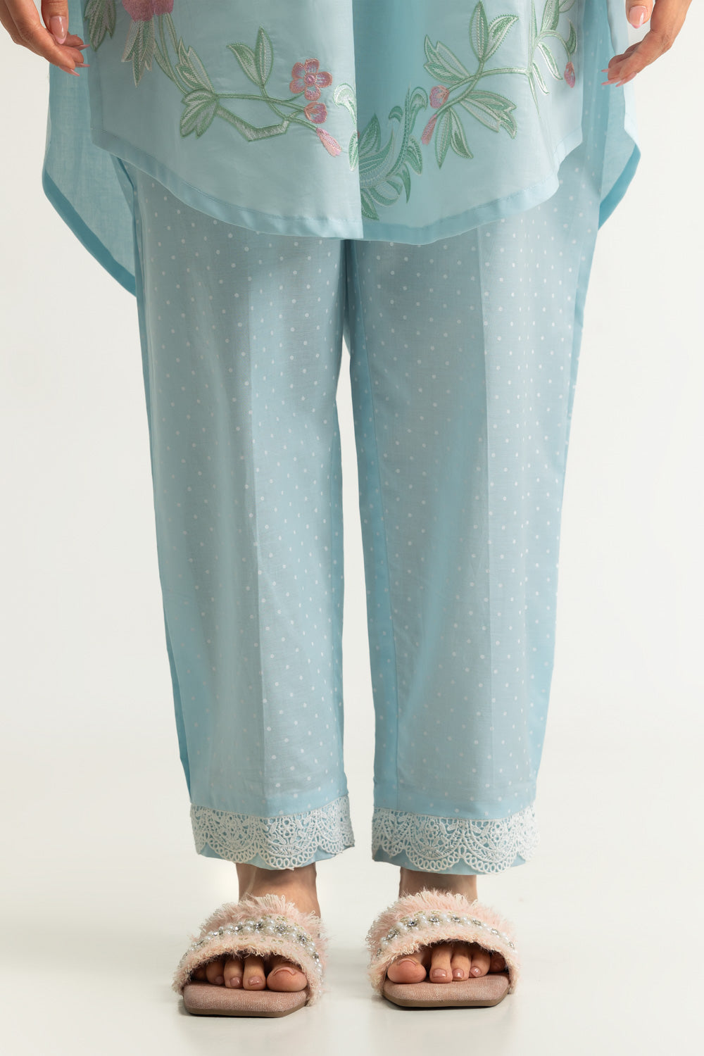 Cambric Embroidered Shirt And Printed Trouser