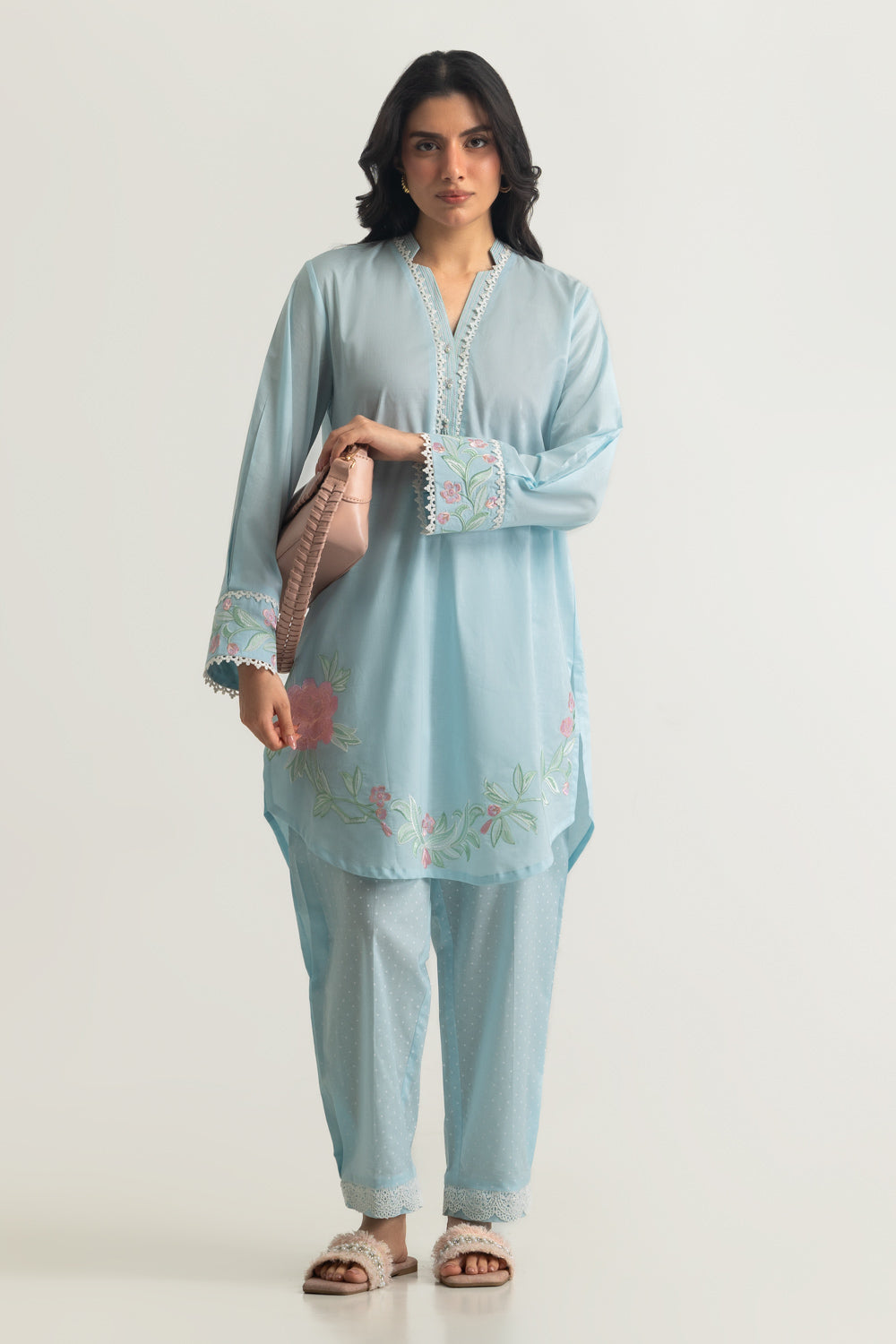 Cambric Embroidered Shirt And Printed Trouser