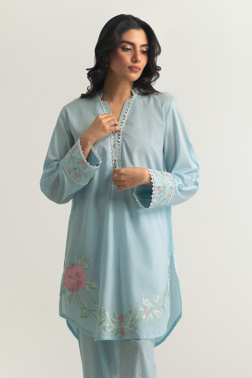 Cambric Embroidered Shirt And Printed Trouser
