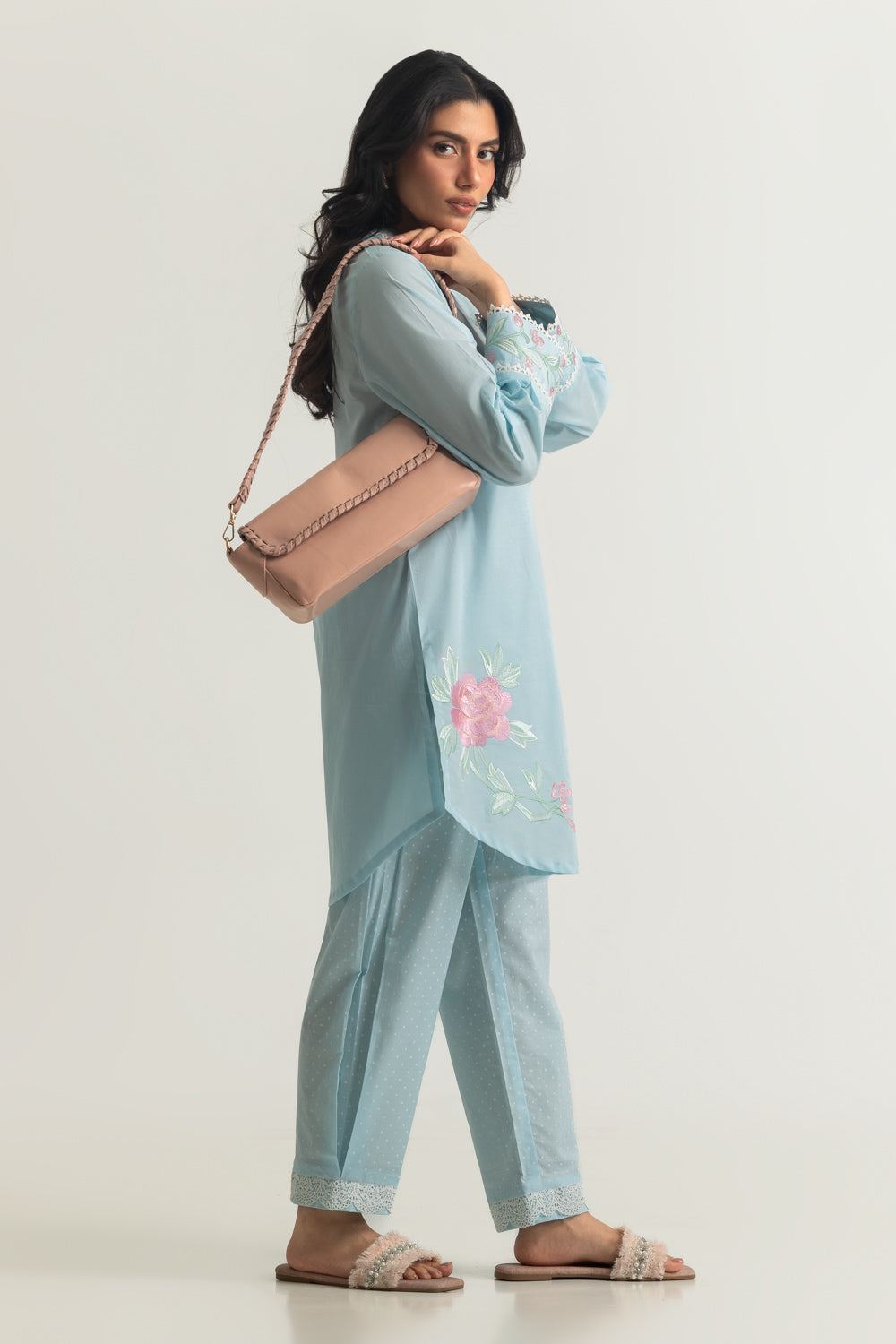 Cambric Embroidered Shirt And Printed Trouser