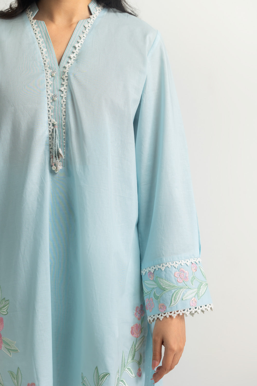 Cambric Embroidered Shirt And Printed Trouser