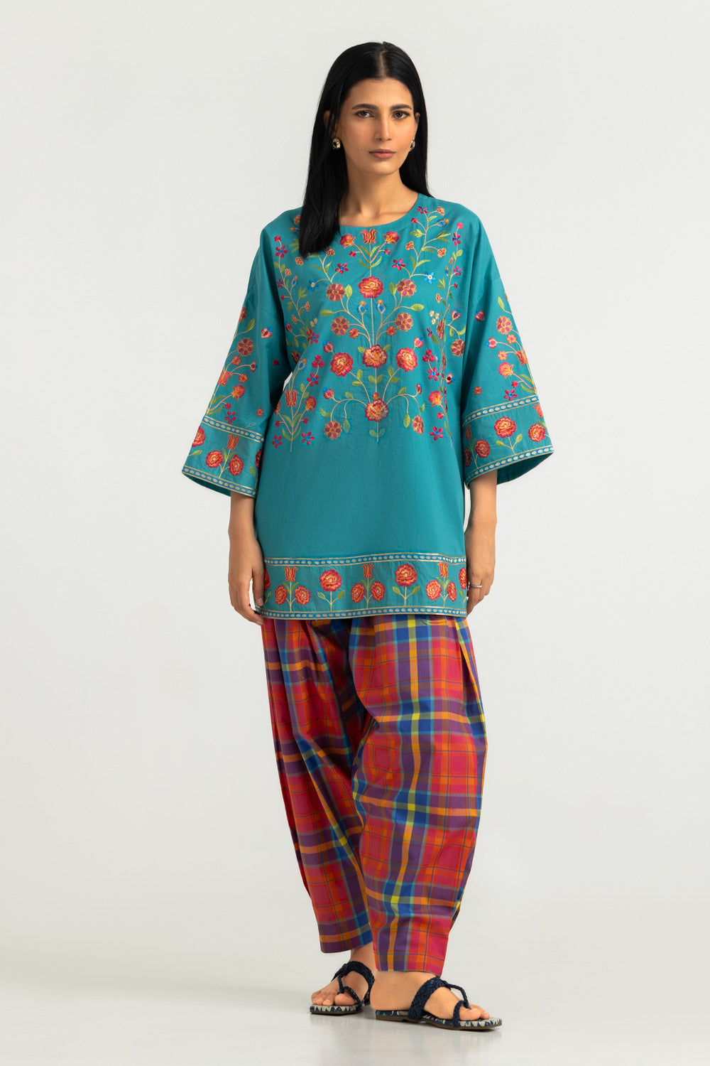 Cambric Embroidered Shirt And Printed Trouser