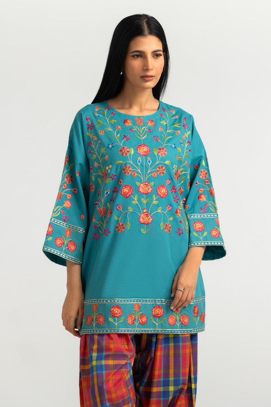 Cambric Embroidered Shirt And Printed Trouser