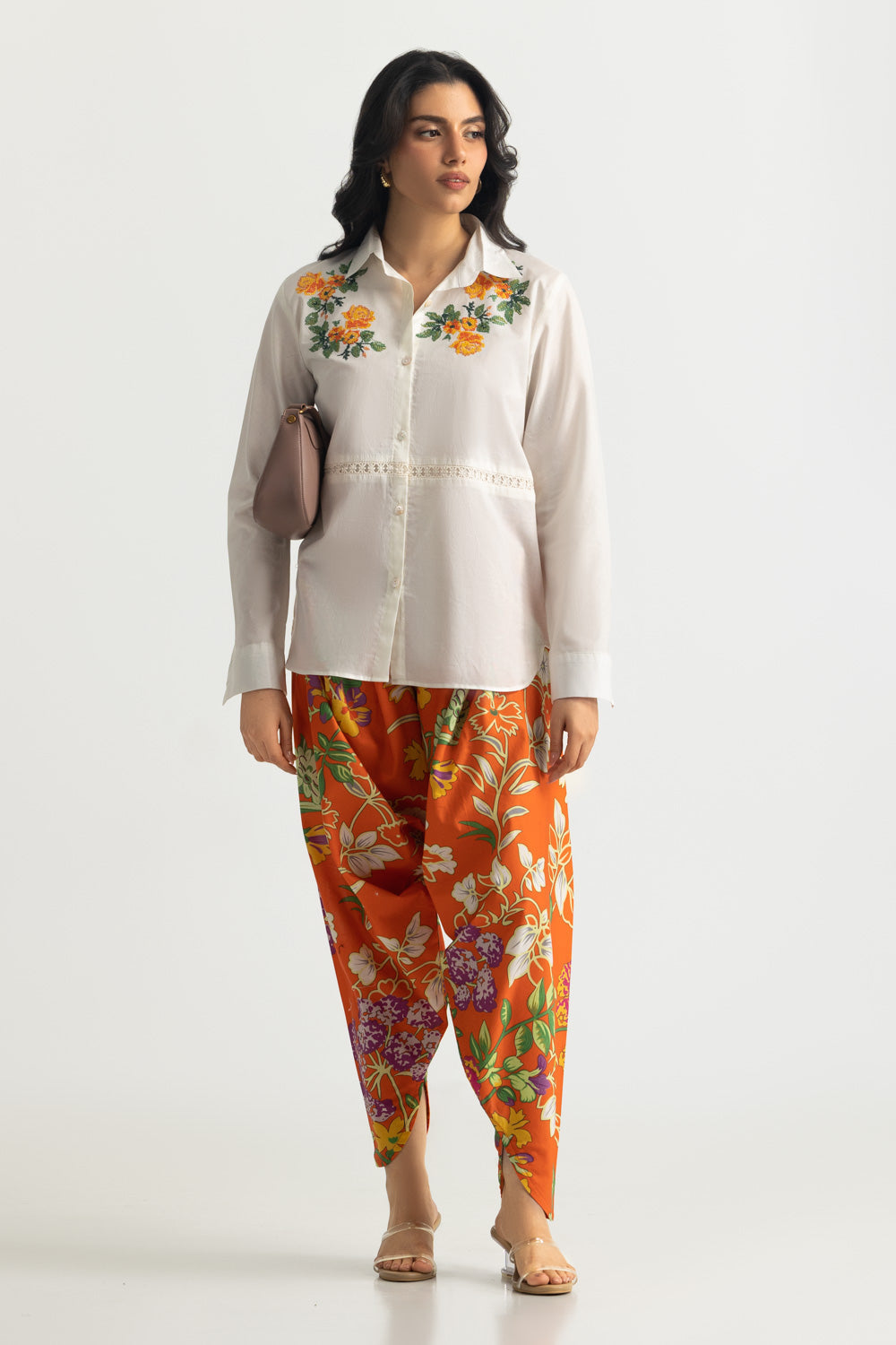 Cambric Embroidered Shirt And Printed Tulip Shalwar
