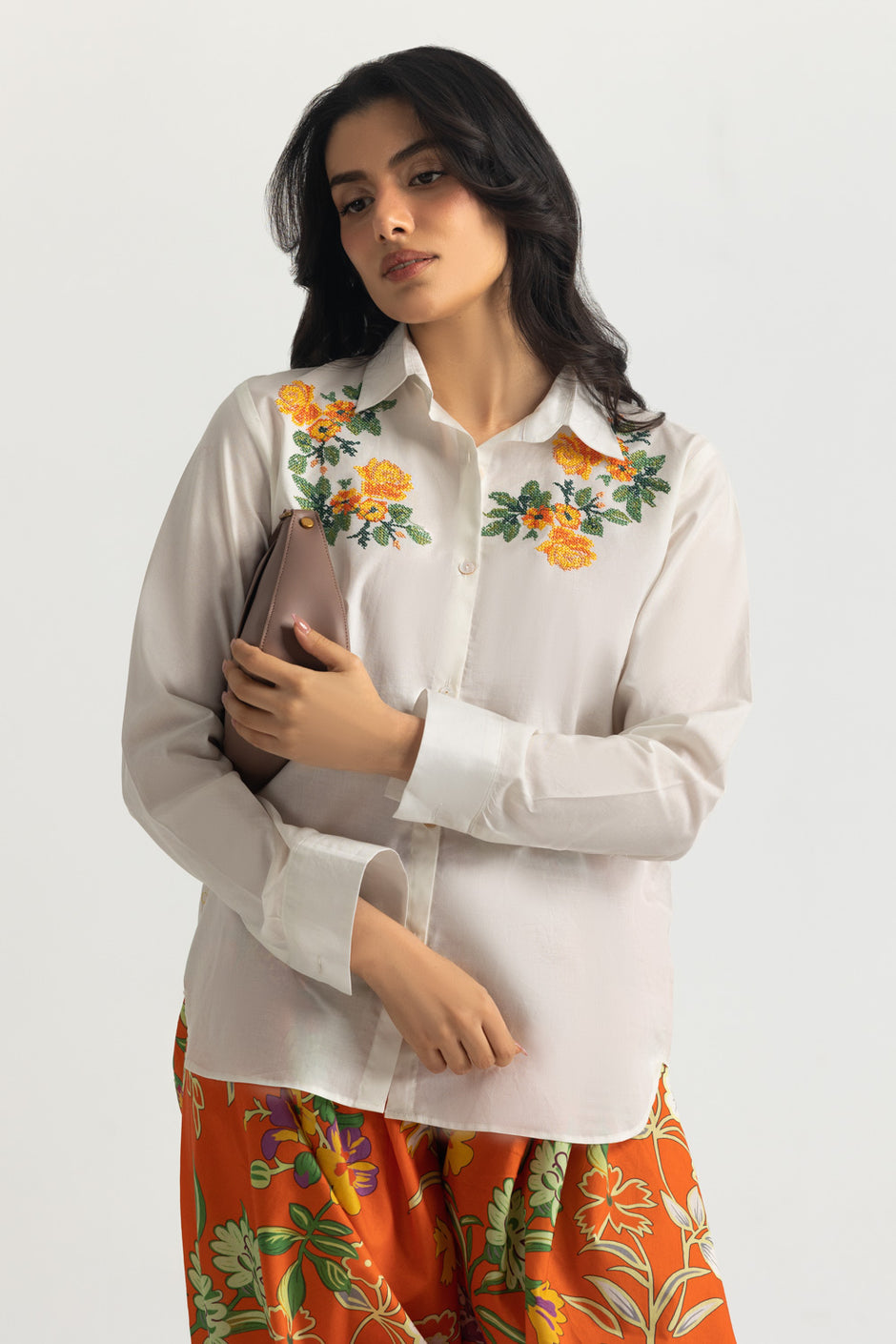 Cambric Embroidered Shirt And Printed Tulip Shalwar